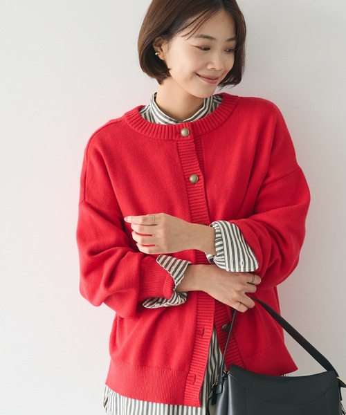 CRAFT STANDARD BOUTIQUE(クラフトスタンダードブティック)の「とてもちクルーネックカーディガン ◆(カーディガン/ボレロ・レディース・アイボリー/ブラック/パープル/杢グレー/レッド/グリーン・FREE)」の1枚目の写真