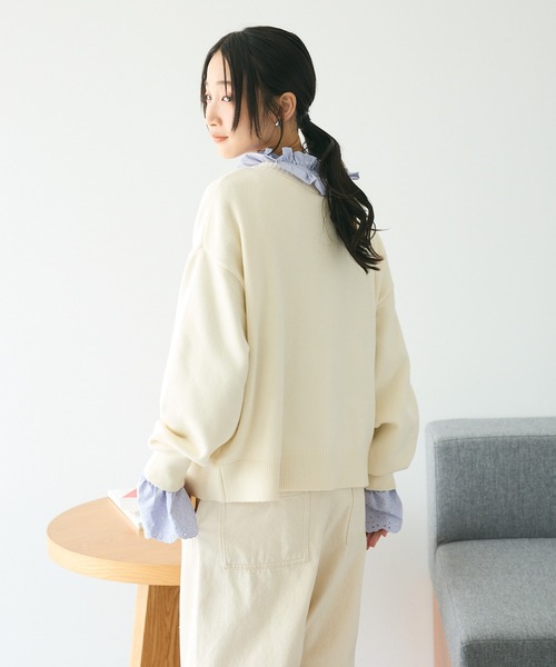 CRAFT STANDARD BOUTIQUE(クラフトスタンダードブティック)の「とてもちクルーネックカーディガン ◆(カーディガン/ボレロ・レディース・アイボリー/ブラック/パープル/杢グレー/レッド/グリーン・FREE)」の9枚目の写真