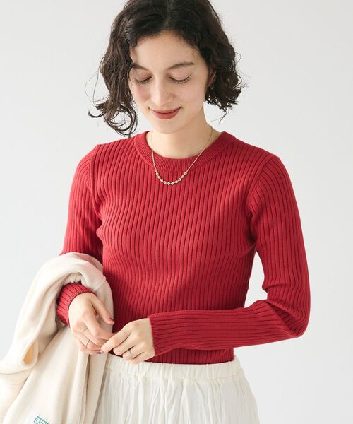 CRAFT STANDARD BOUTIQUE（クラフトスタンダードブティック）の「とてもちクルーネックリブニットプルオーバー（ニット/セーター・レディース・チャコールグレー/アイボリー/ブラック/カーキ/レッド・FREE）」の5枚目の写真