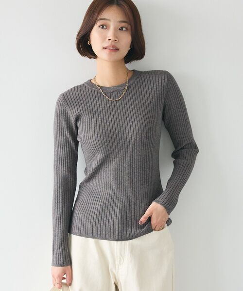 CRAFT STANDARD BOUTIQUE（クラフトスタンダードブティック）の「とてもちクルーネックリブニットプルオーバー（ニット/セーター・レディース・チャコールグレー/アイボリー/ブラック/カーキ/レッド・FREE）」の3枚目の写真