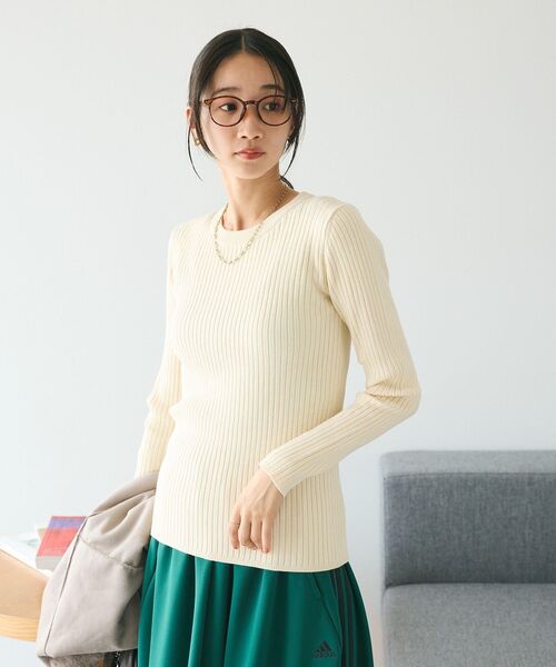 CRAFT STANDARD BOUTIQUE（クラフトスタンダードブティック）の「とてもちクルーネックリブニットプルオーバー（ニット/セーター・レディース・チャコールグレー/アイボリー/ブラック/カーキ/レッド・FREE）」の7枚目の写真