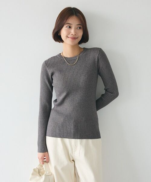 CRAFT STANDARD BOUTIQUE（クラフトスタンダードブティック）の「とてもちクルーネックリブニットプルオーバー（ニット/セーター・レディース・チャコールグレー/アイボリー/ブラック/カーキ/レッド・FREE）」の16枚目の写真
