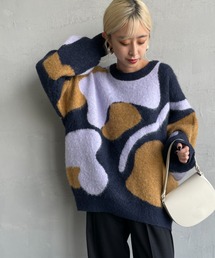 [MAISON DE L'ALLURE/メゾンドゥラリュール] ニュアンス柄バルーンスリーブモチモチシャギーニット