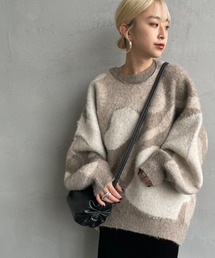 [MAISON DE L'ALLURE/メゾンドゥラリュール] ニュアンス柄バルーンスリーブモチモチシャギーニット