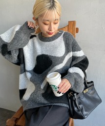 [MAISON DE L'ALLURE/メゾンドゥラリュール] ニュアンス柄バルーンスリーブモチモチシャギーニット