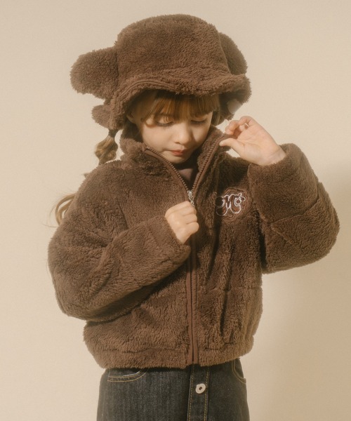 URBAN CHERRY（アーバンチェリー）の「【Mielボアシリーズ】ハート刺繍スタンドカラージップジャケット（ブルゾン・キッズ・ピンク/ブラウン/アイボリー・110cm/120cm/130cm/140cm/150cm）」の13枚目の写真