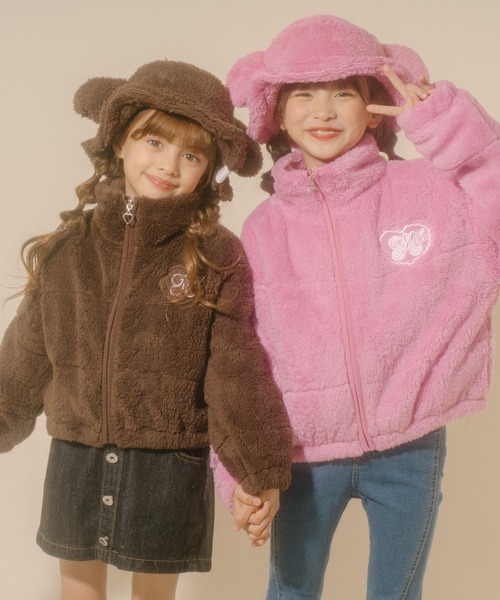 URBAN CHERRY（アーバンチェリー）の「【Mielボアシリーズ】ハート刺繍スタンドカラージップジャケット（ブルゾン・キッズ・ピンク/ブラウン/アイボリー・110cm/120cm/130cm/140cm/150cm）」の14枚目の写真
