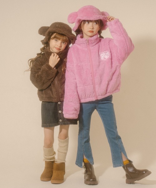 URBAN CHERRY（アーバンチェリー）の「【Mielボアシリーズ】ハート刺繍スタンドカラージップジャケット（ブルゾン・キッズ・ピンク/ブラウン/アイボリー・110cm/120cm/130cm/140cm/150cm）」の15枚目の写真