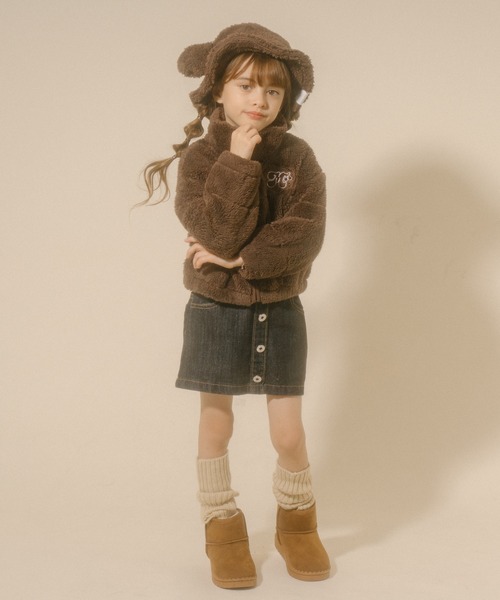 URBAN CHERRY（アーバンチェリー）の「【Mielボアシリーズ】ハート刺繍スタンドカラージップジャケット（ブルゾン・キッズ・ピンク/ブラウン/アイボリー・110cm/120cm/130cm/140cm/150cm）」の16枚目の写真