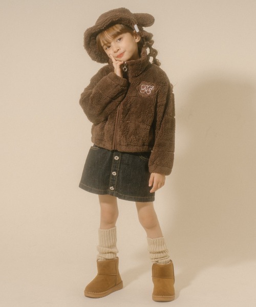 URBAN CHERRY（アーバンチェリー）の「【Mielボアシリーズ】ハート刺繍スタンドカラージップジャケット（ブルゾン・キッズ・ピンク/ブラウン/アイボリー・110cm/120cm/130cm/140cm/150cm）」の17枚目の写真