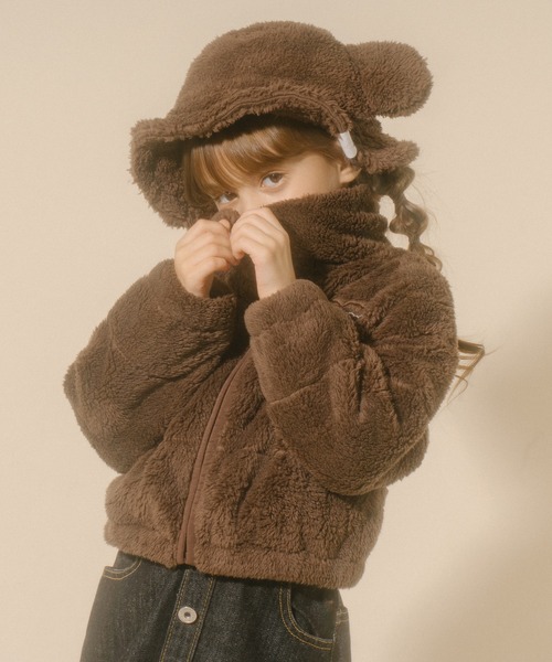 URBAN CHERRY（アーバンチェリー）の「【Mielボアシリーズ】ハート刺繍スタンドカラージップジャケット（ブルゾン・キッズ・ピンク/ブラウン/アイボリー・110cm/120cm/130cm/140cm/150cm）」の18枚目の写真