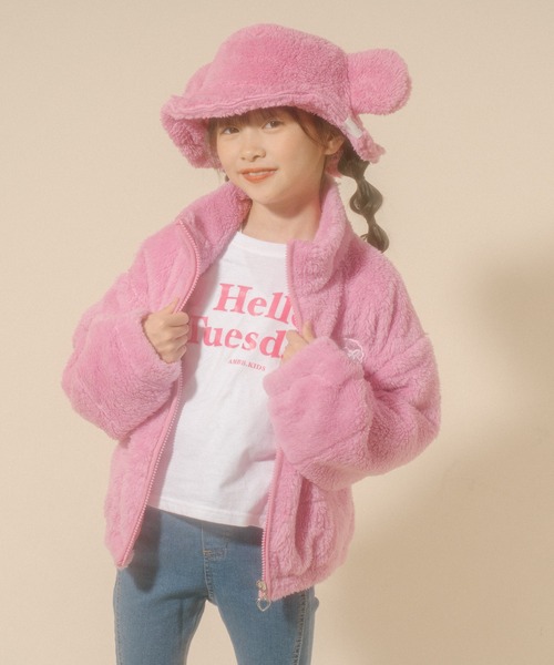 URBAN CHERRY（アーバンチェリー）の「【Mielボアシリーズ】ハート刺繍スタンドカラージップジャケット（ブルゾン・キッズ・ピンク/ブラウン/アイボリー・110cm/120cm/130cm/140cm/150cm）」の19枚目の写真