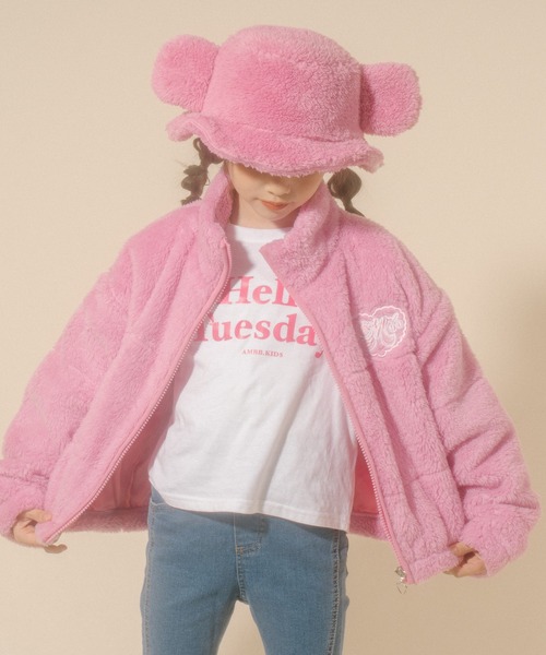URBAN CHERRY（アーバンチェリー）の「【Mielボアシリーズ】ハート刺繍スタンドカラージップジャケット（ブルゾン・キッズ・ピンク/ブラウン/アイボリー・110cm/120cm/130cm/140cm/150cm）」の20枚目の写真