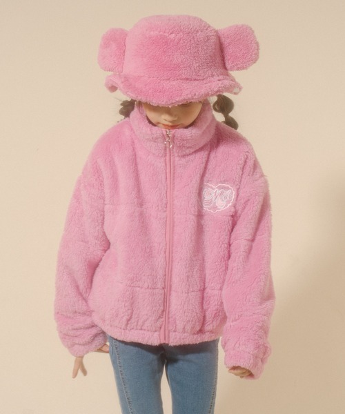 URBAN CHERRY（アーバンチェリー）の「【Mielボアシリーズ】ハート刺繍スタンドカラージップジャケット（ブルゾン・キッズ・ピンク/ブラウン/アイボリー・110cm/120cm/130cm/140cm/150cm）」の22枚目の写真