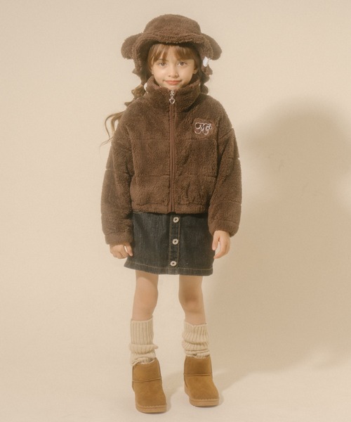 URBAN CHERRY（アーバンチェリー）の「【Mielボアシリーズ】ハート刺繍スタンドカラージップジャケット（ブルゾン・キッズ・ピンク/ブラウン/アイボリー・110cm/120cm/130cm/140cm/150cm）」の7枚目の写真