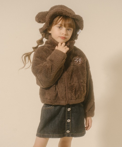 URBAN CHERRY（アーバンチェリー）の「【Mielボアシリーズ】ハート刺繍スタンドカラージップジャケット（ブルゾン・キッズ・ピンク/ブラウン/アイボリー・110cm/120cm/130cm/140cm/150cm）」の9枚目の写真