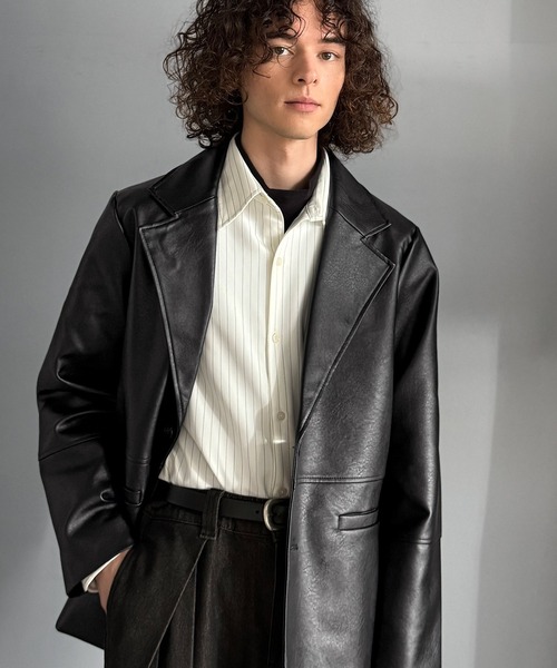 セール】品格とトレンドを纏う。フェイクレザー テーラードジャケット