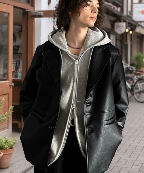 セール】品格とトレンドを纏う。フェイクレザー テーラードジャケット