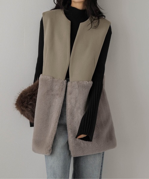 SUGAR BISKET（シュガービスケット）の「エコファーロングジレ（ベスト・レディース・ブラック/ベージュ/オフホワイト/グレー・フリー）」の4枚目の写真