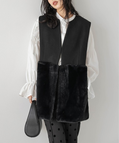 SUGAR BISKET（シュガービスケット）の「エコファーロングジレ（ベスト・レディース・ブラック/ベージュ/オフホワイト/グレー・フリー）」の9枚目の写真