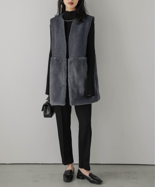 SUGAR BISKET（シュガービスケット）の「エコファーロングジレ（ベスト・レディース・ブラック/ベージュ/オフホワイト/グレー・フリー）」の8枚目の写真