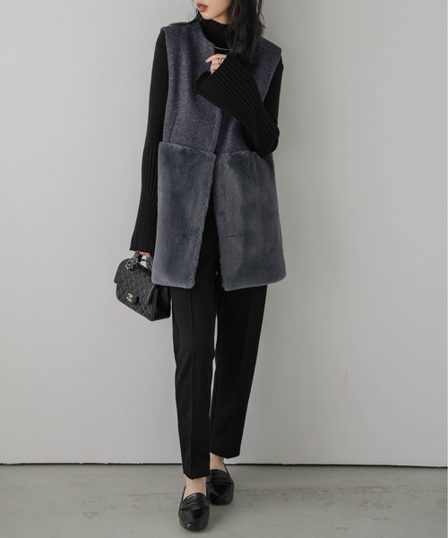 SUGAR BISKET（シュガービスケット）の「エコファーロングジレ（ベスト・レディース・ブラック/ベージュ/オフホワイト/グレー・フリー）」の7枚目の写真