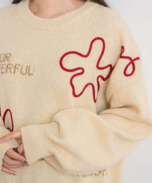 RETRO GIRL(レトロガール)の「3D刺繍ニット(ニット/セーター・レディース・ダークグリーン/ブラウン/ナチュラル・FREE)」の4枚目の写真