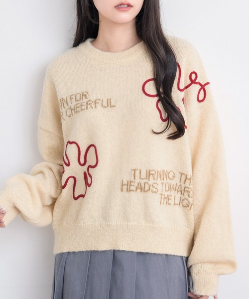 RETRO GIRL(レトロガール)の「3D刺繍ニット(ニット/セーター・レディース・ダークグリーン/ブラウン/ナチュラル・FREE)」の2枚目の写真