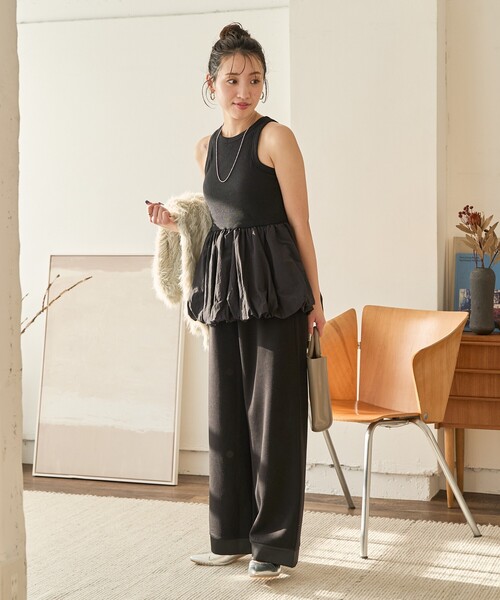 FREAK'S STORE(フリークスストア)の「限定展開 カップ付き 布帛 ドッキング バルーン タンク(タンクトップ・レディース・オフホワイト/チャコールグレー/ブラック/サックスブルー/ベージュ・フリ-)」の11枚目の写真