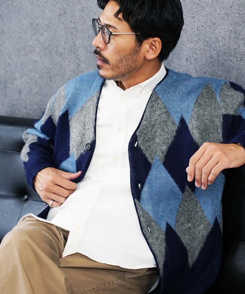 jiggys shop(ジギーズショップ)の「モヘアタッチアーガイルカーディガン(カーディガン/ボレロ・メンズ・ブラック/ネイビー/ブラウン・MEDIUM/LARGE/X-LARGE)」の1枚目の写真