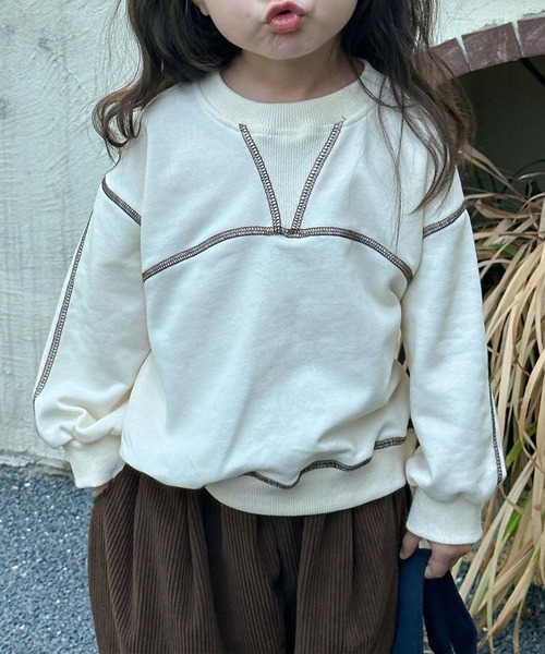 aimoha（アイモハ）の「【aimoha-KIDS-】配色ステッチスウェット（スウェット・キッズ・カーキ/オフホワイト・120/130/140/150/90/110/100）」の2枚目の写真