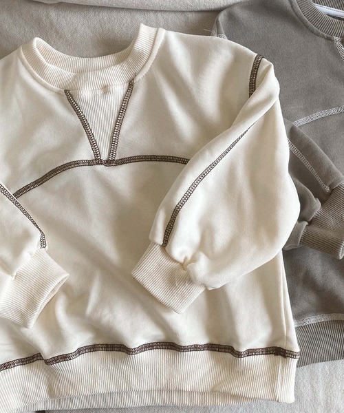 aimoha（アイモハ）の「【aimoha-KIDS-】配色ステッチスウェット（スウェット・キッズ・カーキ/オフホワイト・120/130/140/150/90/110/100）」の13枚目の写真