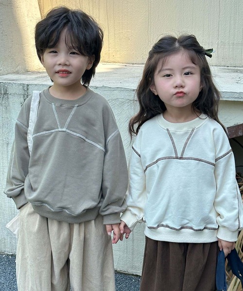 aimoha（アイモハ）の「【aimoha-KIDS-】配色ステッチスウェット（スウェット・キッズ・カーキ/オフホワイト・120/130/140/150/90/110/100）」の18枚目の写真