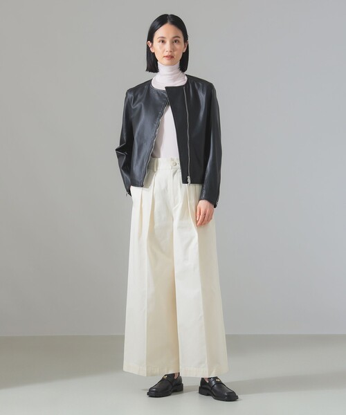 Demi-Luxe BEAMS(デミルクス ビームス)の「マット シープスキン ノーカラー ライダース ブルゾン(ライダースジャケット・レディース・ブラック/ブラウン系その他4・38/40)」の3枚目の写真
