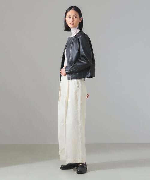 Demi-Luxe BEAMS(デミルクス ビームス)の「マット シープスキン ノーカラー ライダース ブルゾン(ライダースジャケット・レディース・ブラック/ブラウン系その他4・38/40)」の4枚目の写真