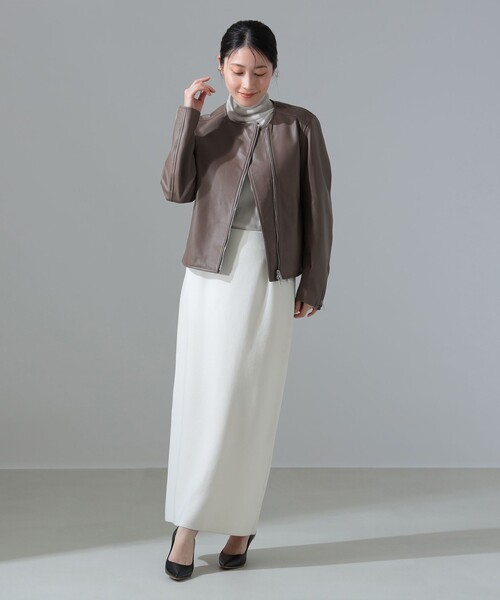 Demi-Luxe BEAMS(デミルクス ビームス)の「マット シープスキン ノーカラー ライダース ブルゾン(ライダースジャケット・レディース・ブラック/ブラウン系その他4・38/40)」の9枚目の写真