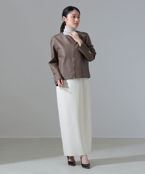 Demi-Luxe BEAMS(デミルクス ビームス)の「マット シープスキン ノーカラー ライダース ブルゾン(ライダースジャケット・レディース・ブラック/ブラウン系その他4・38/40)」の10枚目の写真