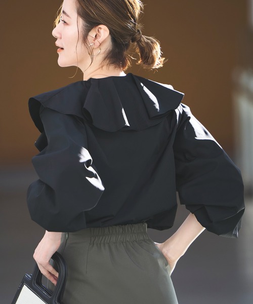 ルイルエブティック RUIRUE BOUTIQUE フリルスリーブデザインシャツブラウス （ブラック） RUIRUE BOUTIQUE ブラウス シャツ 洗える ｜ フリルスリーブ
