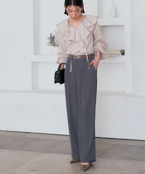 ルイルエブティック RUIRUE BOUTIQUE ラッフルフリルカラーブラウス （ブラック） 洗える ｜ ラッフルフリルカラーブラウス ｜ レディース 体型