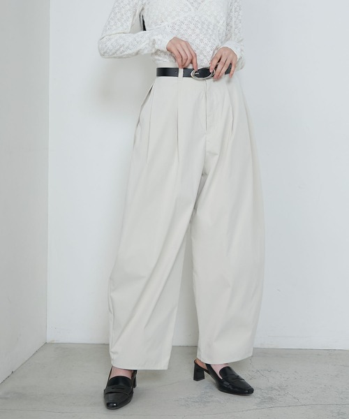 Twill wide curve pants / ツイル フロントタック ワイド カーブパンツ