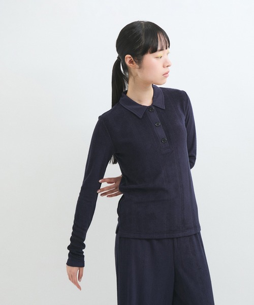 MILLER(ミラー)の「【Miller for ADAM ET ROPE'】別注パイル POLO L/S TEE(Tシャツ/カットソー・レディース・ネイビー/ベージュ・FREE)」の8枚目の写真