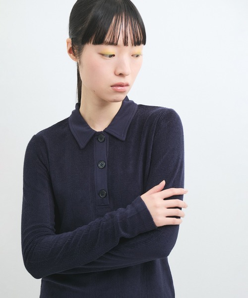 MILLER(ミラー)の「【Miller for ADAM ET ROPE'】別注パイル POLO L/S TEE(Tシャツ/カットソー・レディース・ネイビー/ベージュ・FREE)」の9枚目の写真