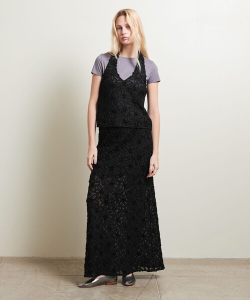 ATTISESSION（アティセッション）の「＜ATTISESSION＞フラワーモチーフ ロングスカート（スカート・レディース・ブラック/オフホワイト・38/36）」の7枚目の写真