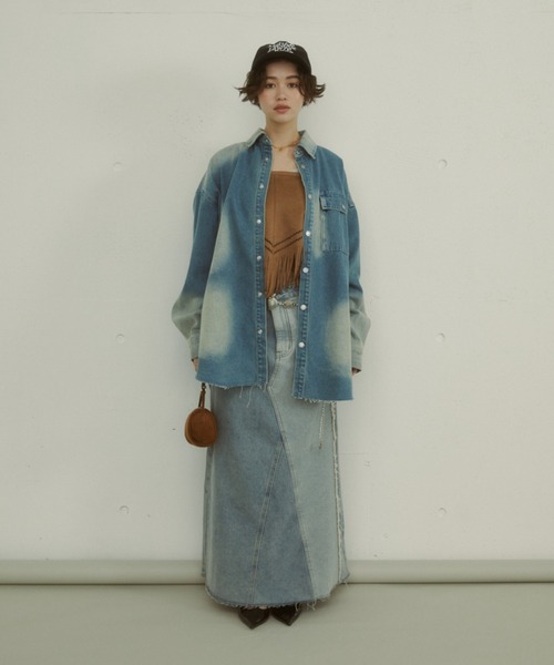 MIRROR STOKE（ミラーストーク）の「【ZOZO限定】VINTAGE DENIM SHIRT JACKET/ヴィンテージデニムシャツジャケット（シャツ/ブラウス・レディース・サックスブルー/ダークブルー・MEDIUM）」の4枚目の写真