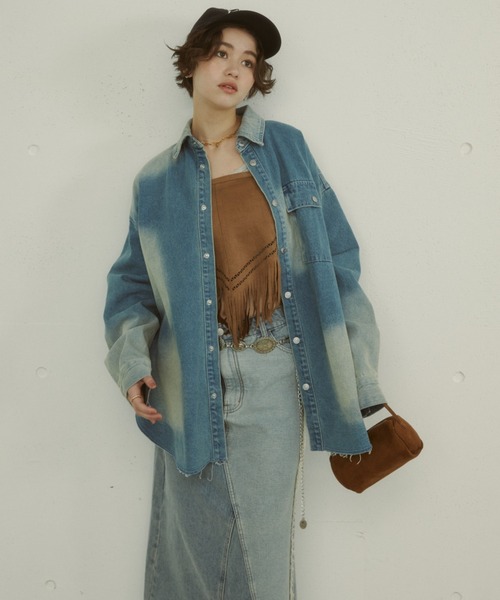 MIRROR STOKE（ミラーストーク）の「【ZOZO限定】VINTAGE DENIM SHIRT JACKET/ヴィンテージデニムシャツジャケット（シャツ/ブラウス・レディース・サックスブルー/ダークブルー・MEDIUM）」の8枚目の写真