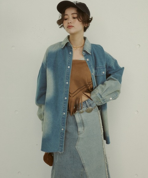 MIRROR STOKE（ミラーストーク）の「【ZOZO限定】VINTAGE DENIM SHIRT JACKET/ヴィンテージデニムシャツジャケット（シャツ/ブラウス・レディース・サックスブルー/ダークブルー・MEDIUM）」の9枚目の写真