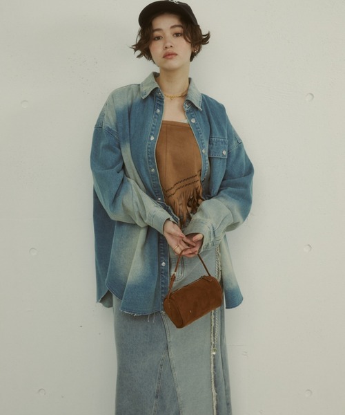 MIRROR STOKE（ミラーストーク）の「【ZOZO限定】VINTAGE DENIM SHIRT JACKET/ヴィンテージデニムシャツジャケット（シャツ/ブラウス・レディース・サックスブルー/ダークブルー・MEDIUM）」の10枚目の写真
