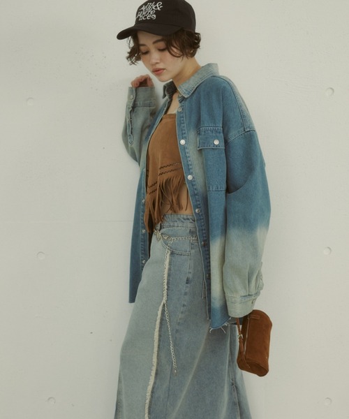 MIRROR STOKE（ミラーストーク）の「【ZOZO限定】VINTAGE DENIM SHIRT JACKET/ヴィンテージデニムシャツジャケット（シャツ/ブラウス・レディース・サックスブルー/ダークブルー・MEDIUM）」の11枚目の写真