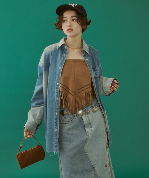 MIRROR STOKE（ミラーストーク）の「【ZOZO限定】VINTAGE DENIM SHIRT JACKET/ヴィンテージデニムシャツジャケット（シャツ/ブラウス・レディース・サックスブルー/ダークブルー・MEDIUM）」の3枚目の写真