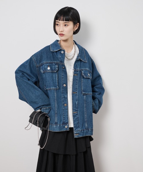 Shelly island（シェリーアイランド）の「ビッグシルエットデニムジャケット（デニムジャケット・レディース・ブルー・FREE）」の4枚目の写真